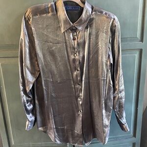 Karen Scott Shimmering Silver Button Down Shirt